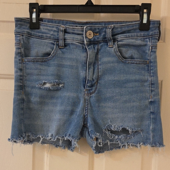 American Eagle Light Blue Distressed Ripped Jean Shorts - Picture 1 of 11